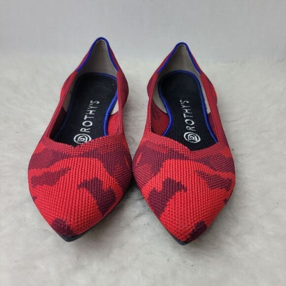 Rothy’s Red Camo the point ballet Flat Shoes Size 7.5 - Picture 2 of 10